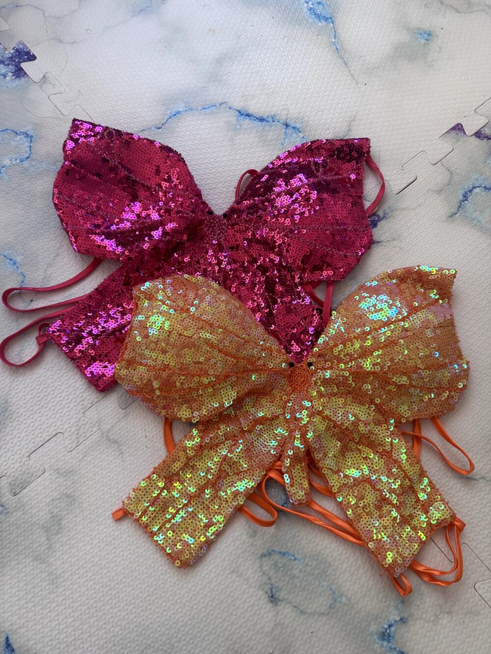 Glitter Sequin Butterfly Crop Top Set 🦋✨💖🧡 (2 Tops: Pink + Orange)